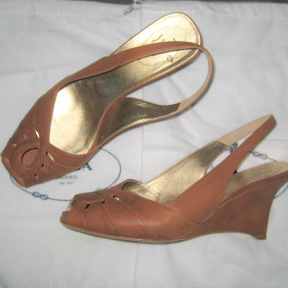 ❤️AMAZING! PRADA Italy Brown Peeptoe Slingback Sandals Shoes 38.5 +Dustb… - Picture 1 of 7
